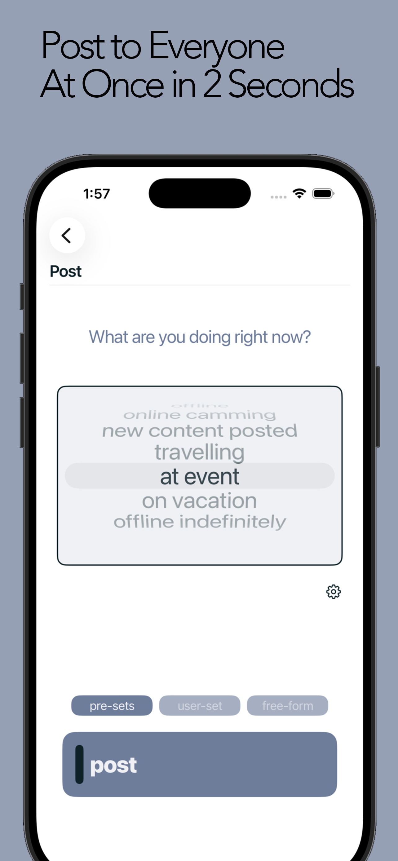 Post screen — status presets