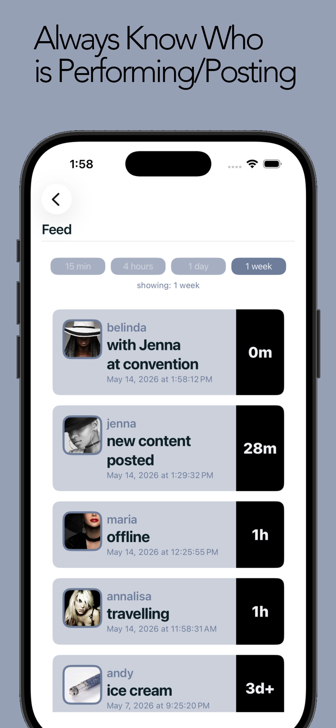 Feed screen — recent activity
